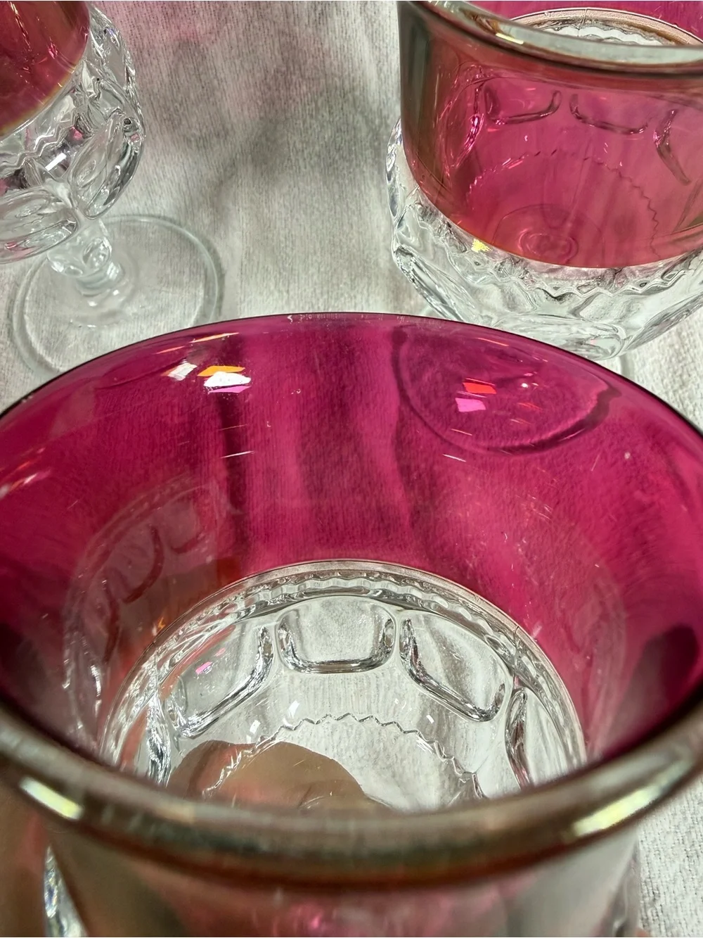 Vintage Set of 5 Tiffin Kings Crown Ruby Red Thumbprint Goblet Glasses